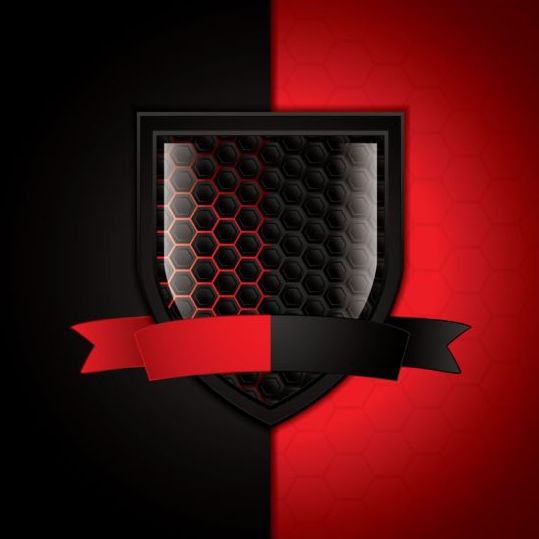 Shiny shield with red black background vector
