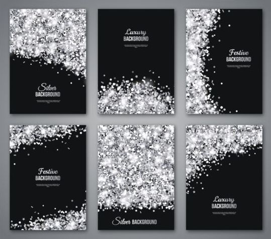 Silver confetti with black background vector 01