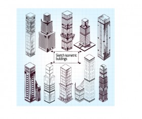 Sketch isometric buildings vector material