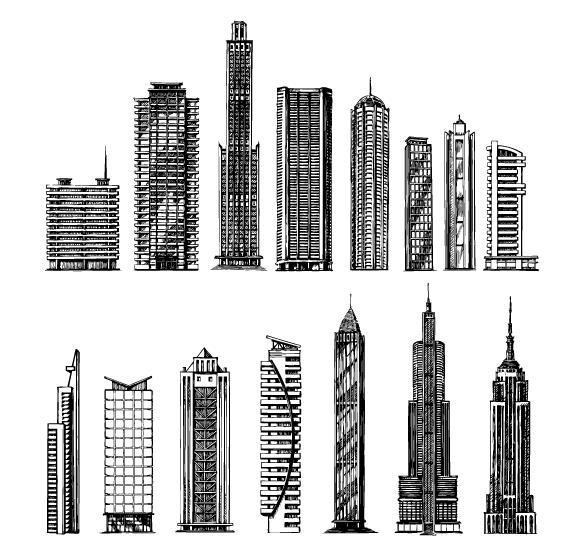 Sketch skyscrapers vector material