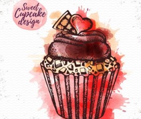Sweet cupcake hand drawn watercolor vector 02