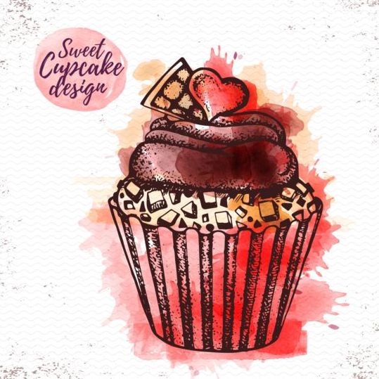 Sweet cupcake hand drawn watercolor vector 02