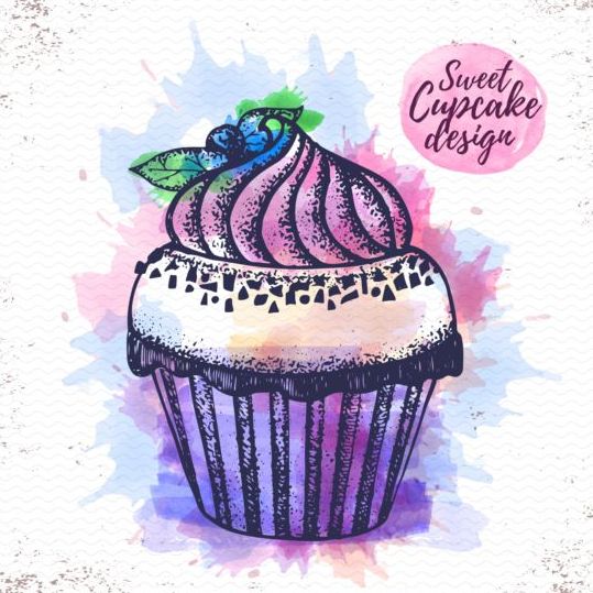 Sweet cupcake hand drawn watercolor vector 03