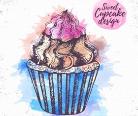 Sweet cupcake hand drawn watercolor vector 04