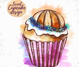 Sweet cupcake hand drawn watercolor vector 05