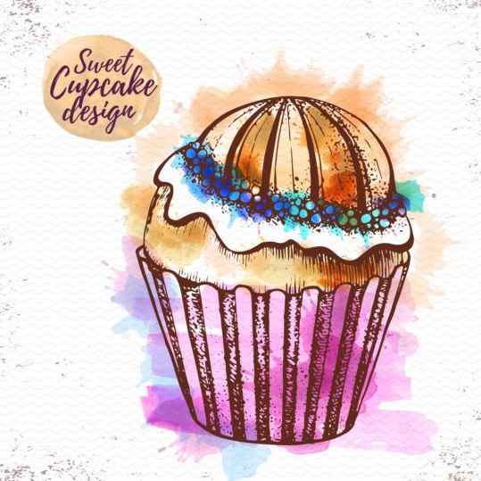 Sweet cupcake hand drawn watercolor vector 05