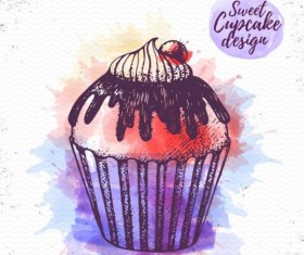 Sweet cupcake hand drawn watercolor vector 06