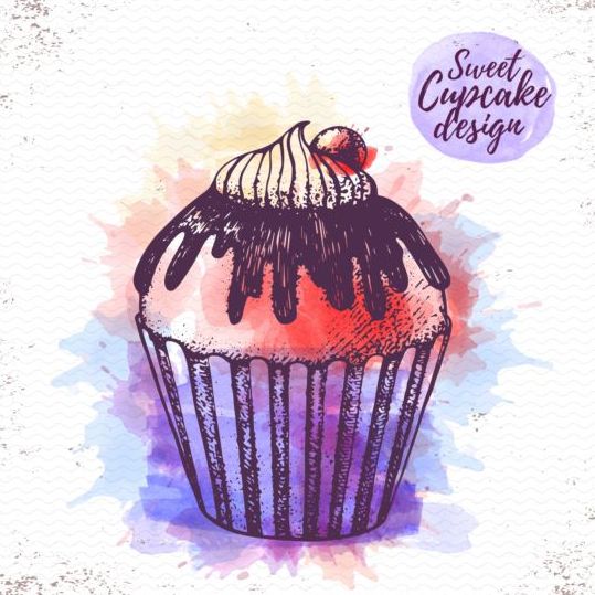 Sweet cupcake hand drawn watercolor vector 06