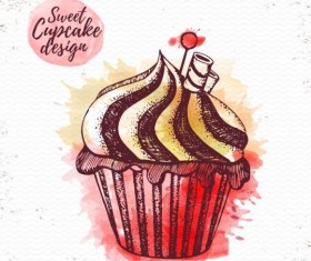 Sweet cupcake hand drawn watercolor vector 07
