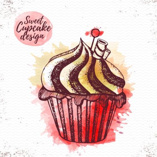 Sweet cupcake hand drawn watercolor vector 07