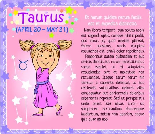 Taurus Zodiac kid card vector