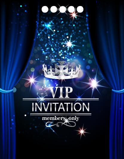 VIP invited card with blue curtain vector
