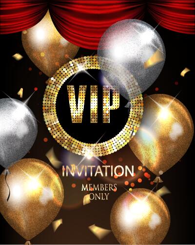VIP invited card with gold balloon vector