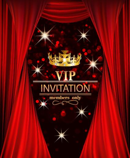 VIP invited card with red curtain vector