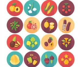 Vagetable with fruits circle shadow icons set 02
