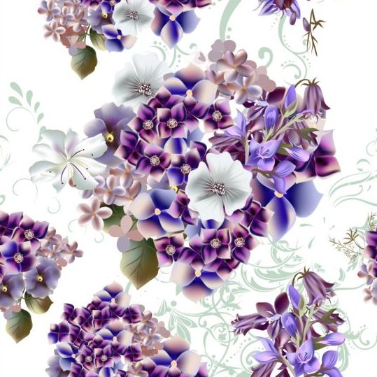 Vector pattern with purple flowers vector 01