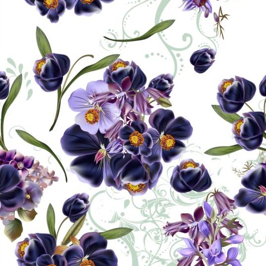 Vector pattern with purple flowers vector 02