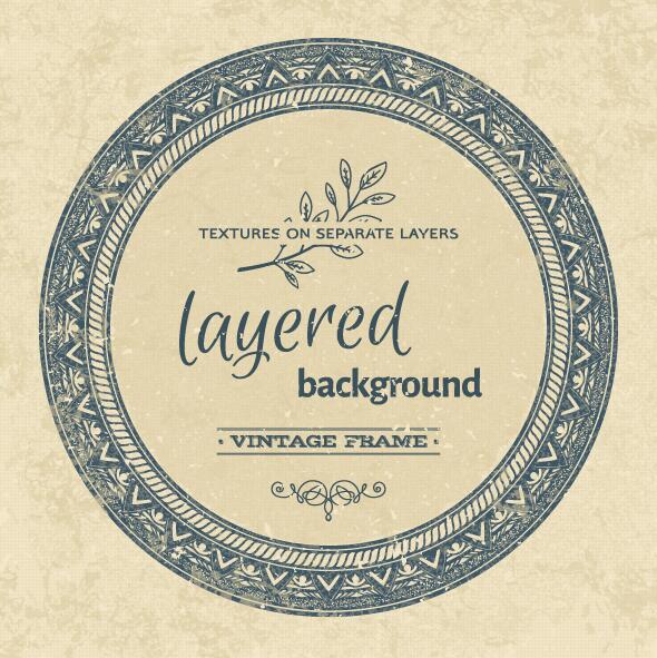 Vintage background with round frame vectors 02