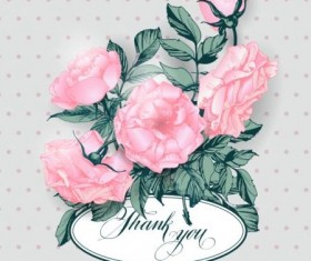 Vintage card with pink flower vector 01