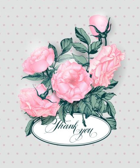 Vintage card with pink flower vector 01