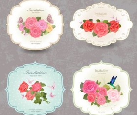 Vintage flower invitation cards vector set 01