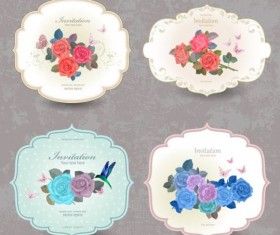 Vintage flower invitation cards vector set 02