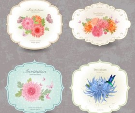 Vintage flower invitation cards vector set 03