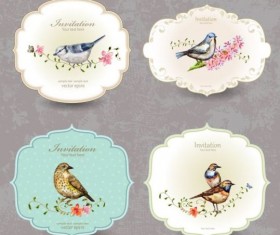 Vintage invitation cards with birds vector