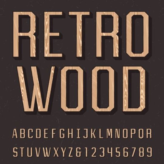 Vintage wooden alphabet with numbers vector