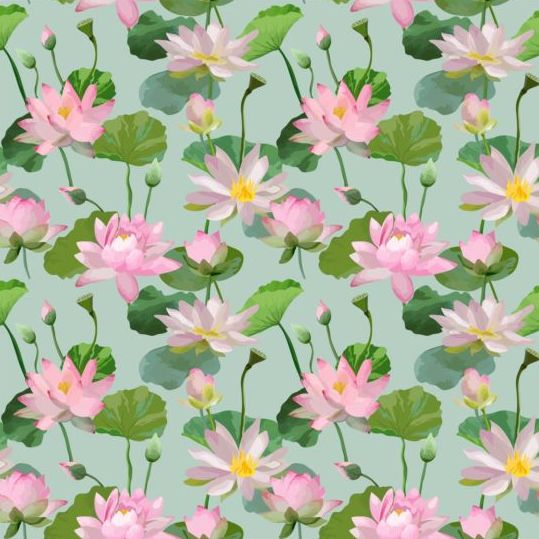 Watercolor lily pattern seamless vector 04