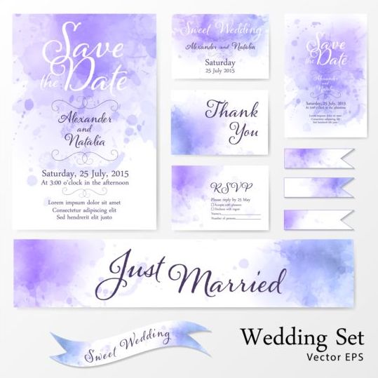 Wedding card watercolor vector set
