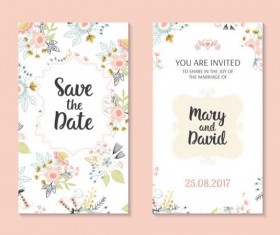 Wedding invitation card template with floral vectors 01