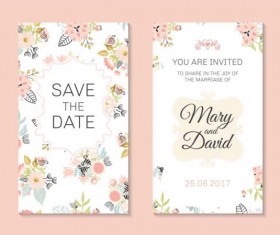 Wedding invitation card template with floral vectors 02
