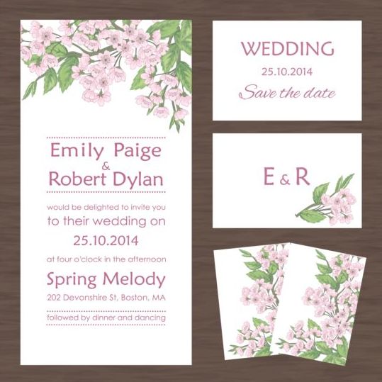 Wedding invitation card with autumn flower vectors
