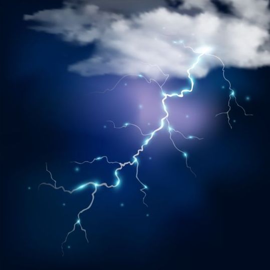 White clouds and flashes lightning vector material 03