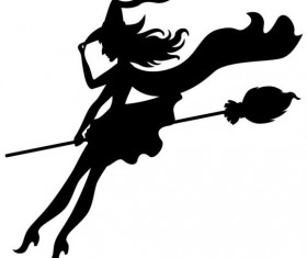 Witch fly silhouette vector set 05