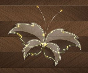 Wooden board background with glass butterfly vector