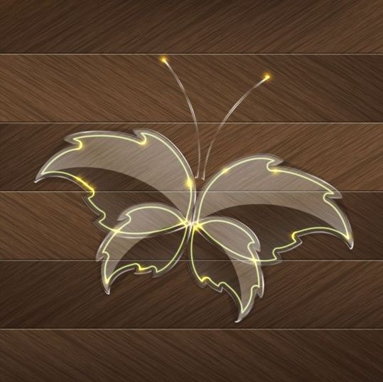 Wooden board background with glass butterfly vector