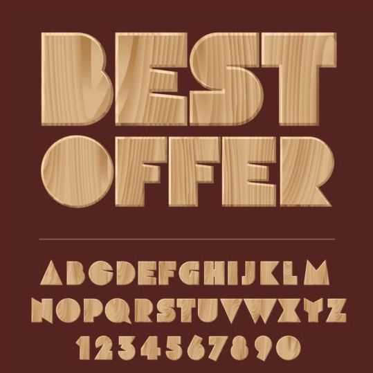 Wooden textures alphabet vector