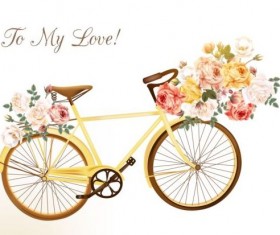 Yellow bisycle with rose flowers vector