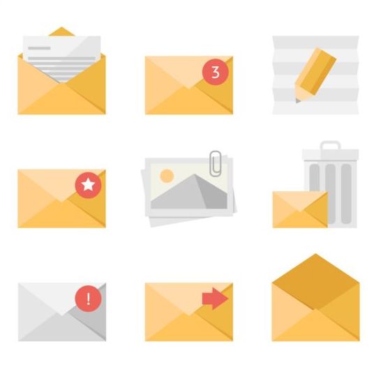Yellow envelopes icons set