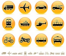 Yellow round transportation icons vector