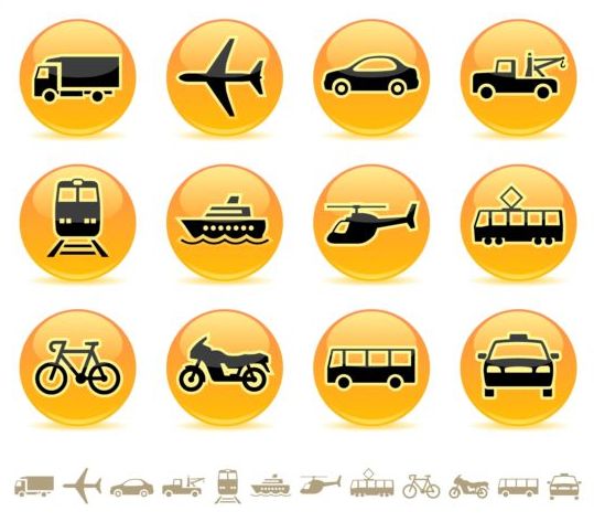 Yellow round transportation icons vector