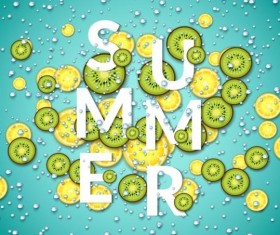 kiwi and limon slices with fizzy water background vector