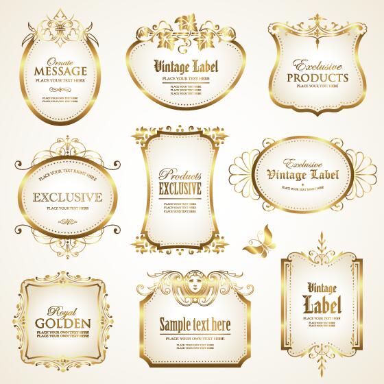 luxurious golden labels retro vector set 01