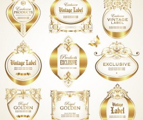 luxurious golden labels retro vector set 02