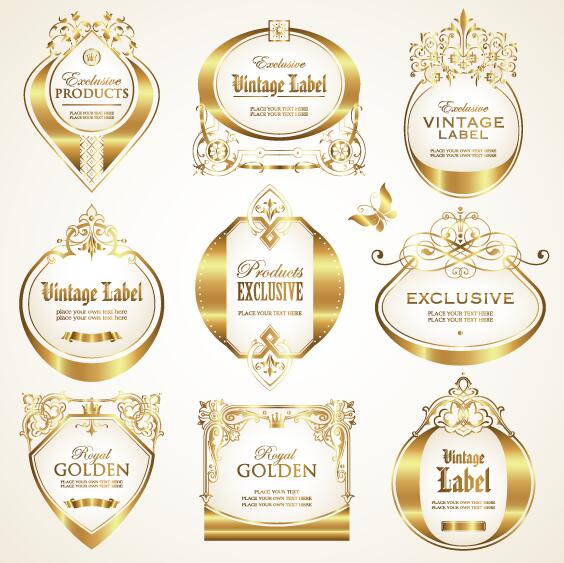luxurious golden labels retro vector set 02