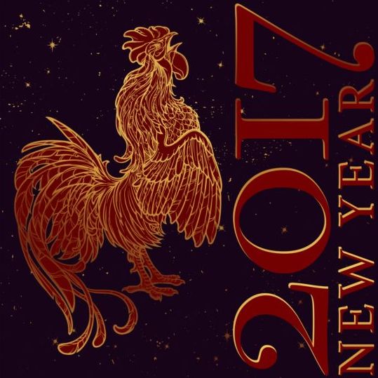 2017 New Year black background with rooster vector 01