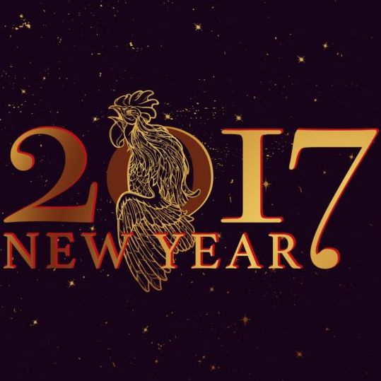 2017 New Year black background with rooster vector 03