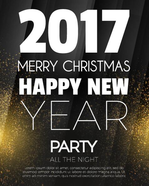 2017 New Year with christmas party flyer vectors set 16